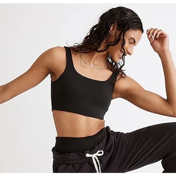 Madewell Womens Flex Sports Bra XL Black Square Neck Yoga ND875 NWOT - Picture 1 of 8